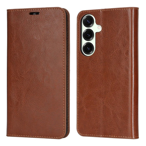 For Samsung Galaxy S26 Case Crazy Horse Texture Split Leather Wallet Phone Cover  - Light Brown - 1