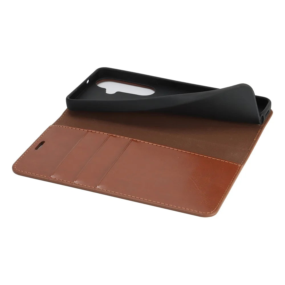 For Samsung Galaxy S26 Case Crazy Horse Texture Split Leather Wallet Phone Cover  - Light Brown - 5