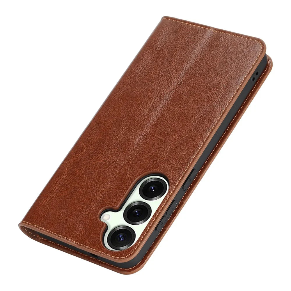 For Samsung Galaxy S26 Case Crazy Horse Texture Split Leather Wallet Phone Cover  - Light Brown - 6