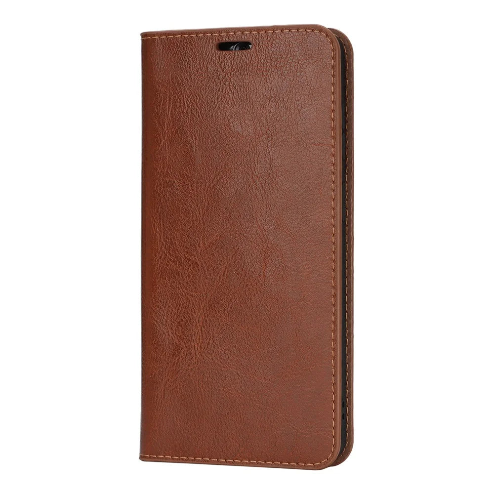For Samsung Galaxy S26 Case Crazy Horse Texture Split Leather Wallet Phone Cover  - Light Brown - 7