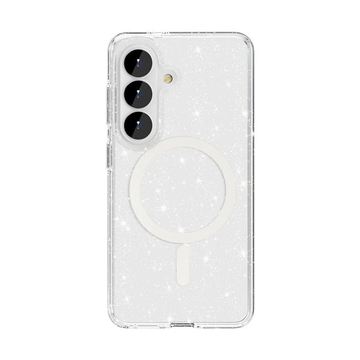 For Samsung Galaxy S26 Magnetic Case Glitter Powder PC + TPU Phone Cover - Transparent White - 2