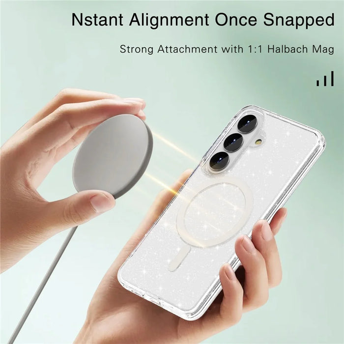 For Samsung Galaxy S26 Magnetic Case Glitter Powder PC + TPU Phone Cover - Transparent White - 4