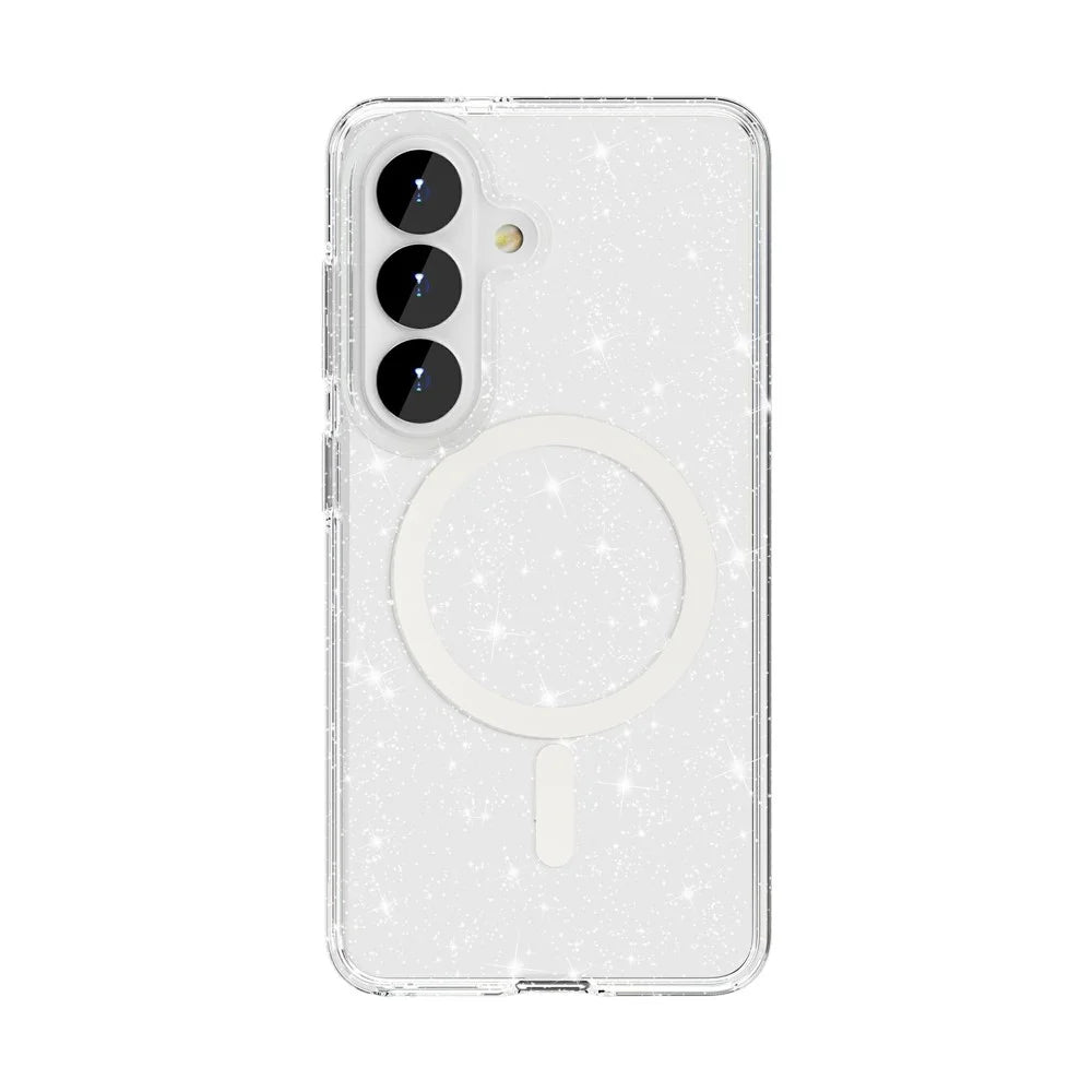 For Samsung Galaxy S26+ Magnetic Case Glitter Powder PC + TPU Phone Cover - Transparent White - 2