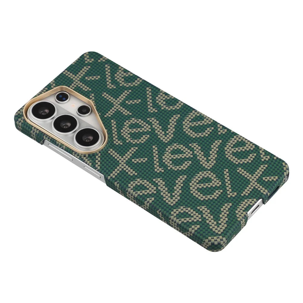 X-LEVEL For Samsung Galaxy S26 Ultra Magnetic Case PC + Metal Phone Back Cover Carbon Fiber Texure - Green - 4