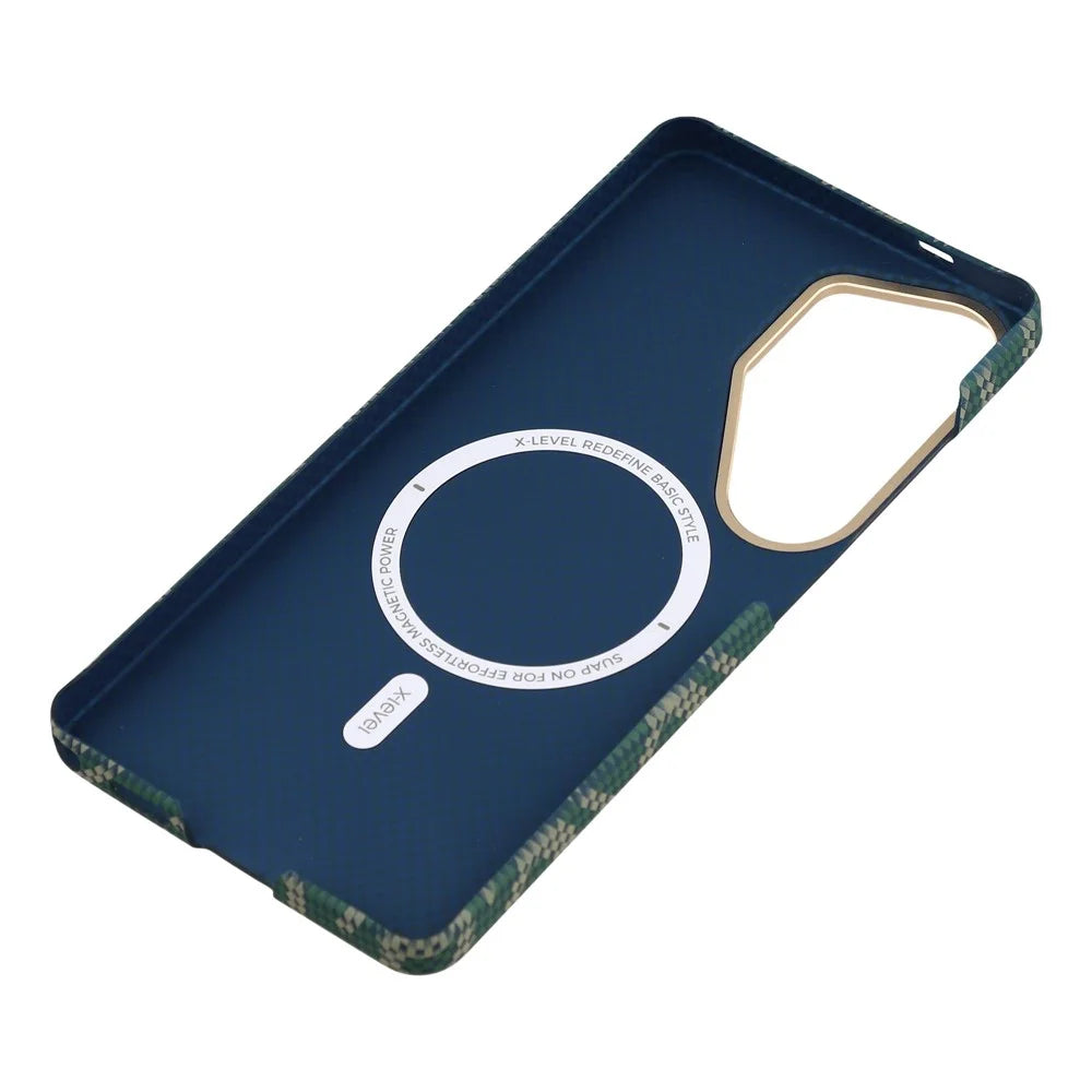 X-LEVEL For Samsung Galaxy S26 Ultra Magnetic Case PC + Metal Phone Back Cover Carbon Fiber Texure - Green - 6