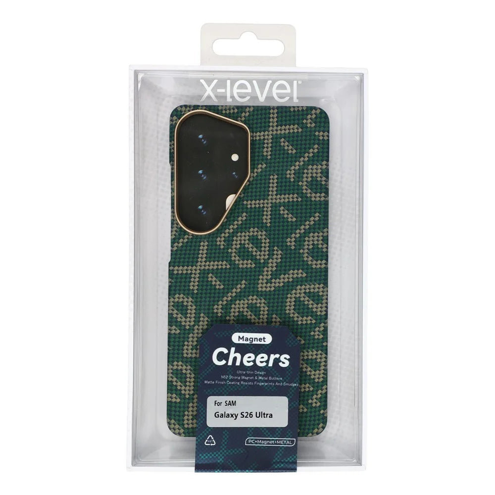 X-LEVEL For Samsung Galaxy S26 Ultra Magnetic Case PC + Metal Phone Back Cover Carbon Fiber Texure - Green - 7