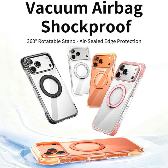For iPhone 17 Case Compatible with MagSafe Rotating Kickstand Clear Acrylic TPU Shockproof Phone Cover - Orange - 2