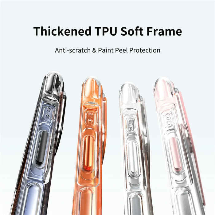 For iPhone 17 Case Compatible with MagSafe Rotating Kickstand Clear Acrylic TPU Shockproof Phone Cover - Orange - 5