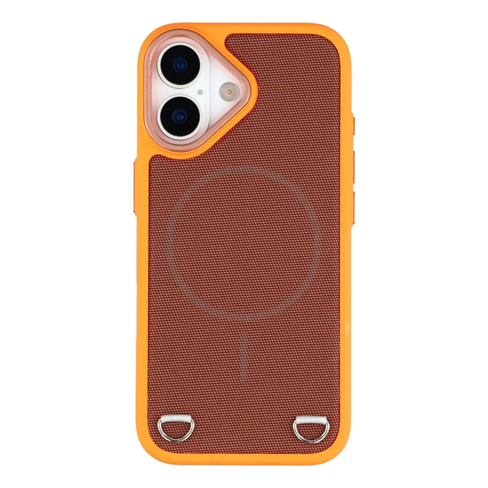 For iPhone 17 Case Compatible with MagSafe Skin Touch Synthetic Leather + PC Phone Back Cover with Card Slot - Orange - 3