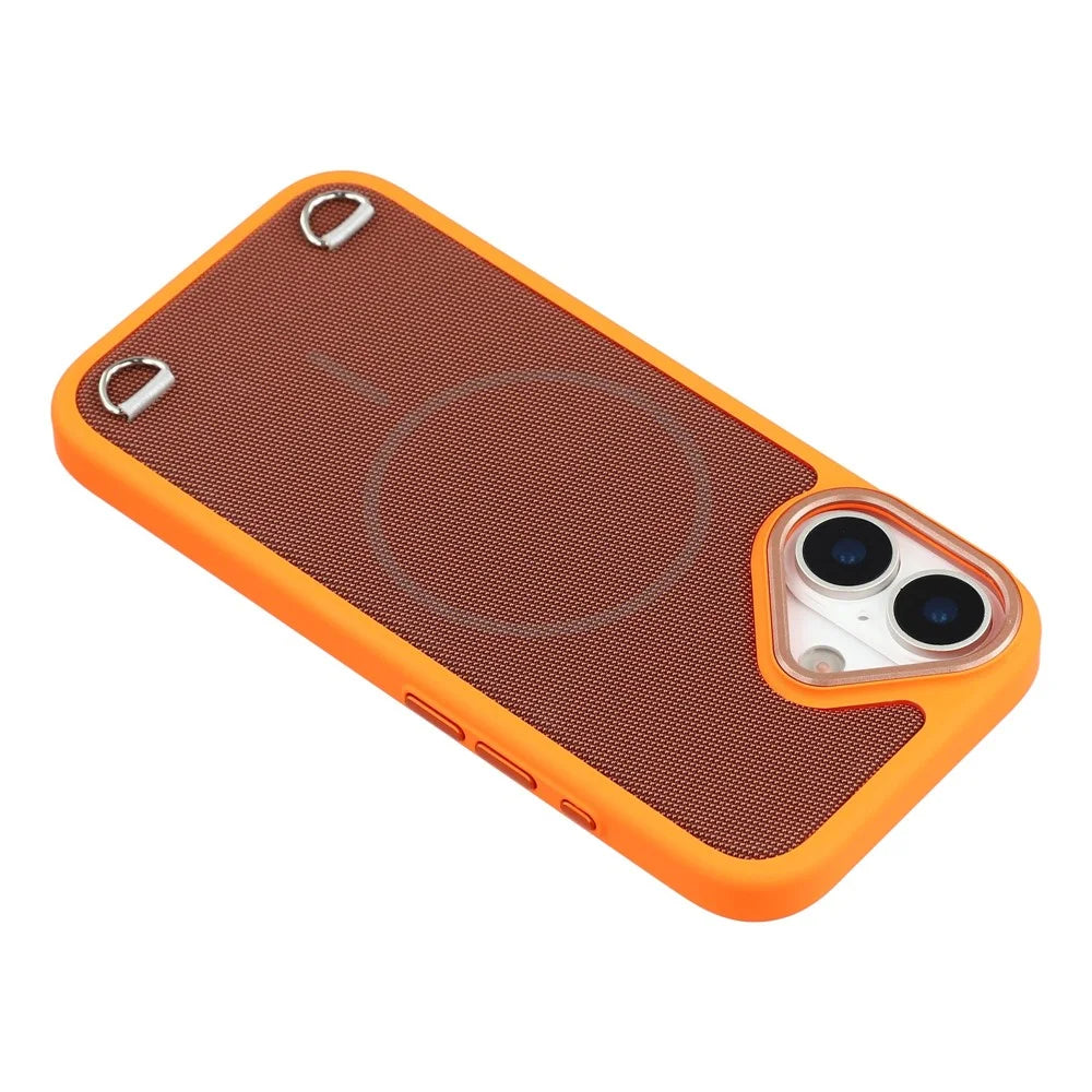 For iPhone 17 Case Compatible with MagSafe Skin Touch Synthetic Leather + PC Phone Back Cover with Card Slot - Orange - 5