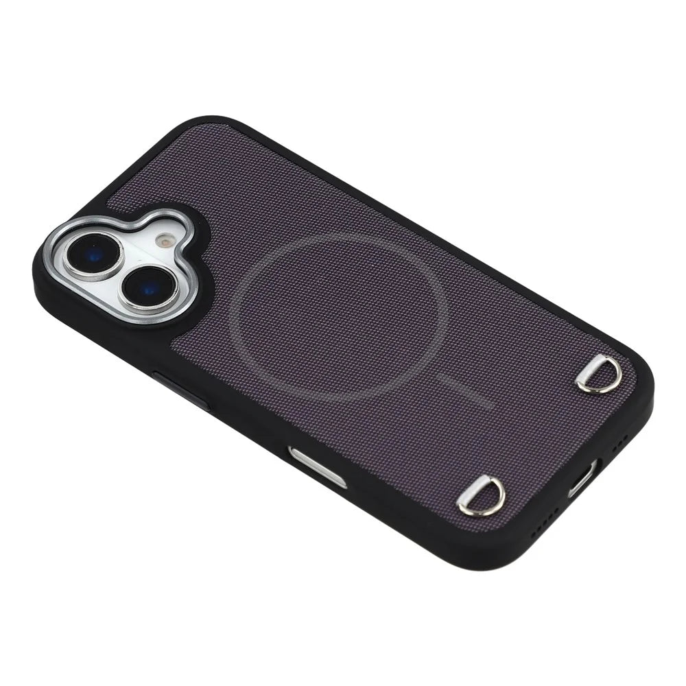 For iPhone 16 Case Compatible with MagSafe Skin Touch Synthetic Leather + PC Phone Back Cover with Card Slot - Black - 4