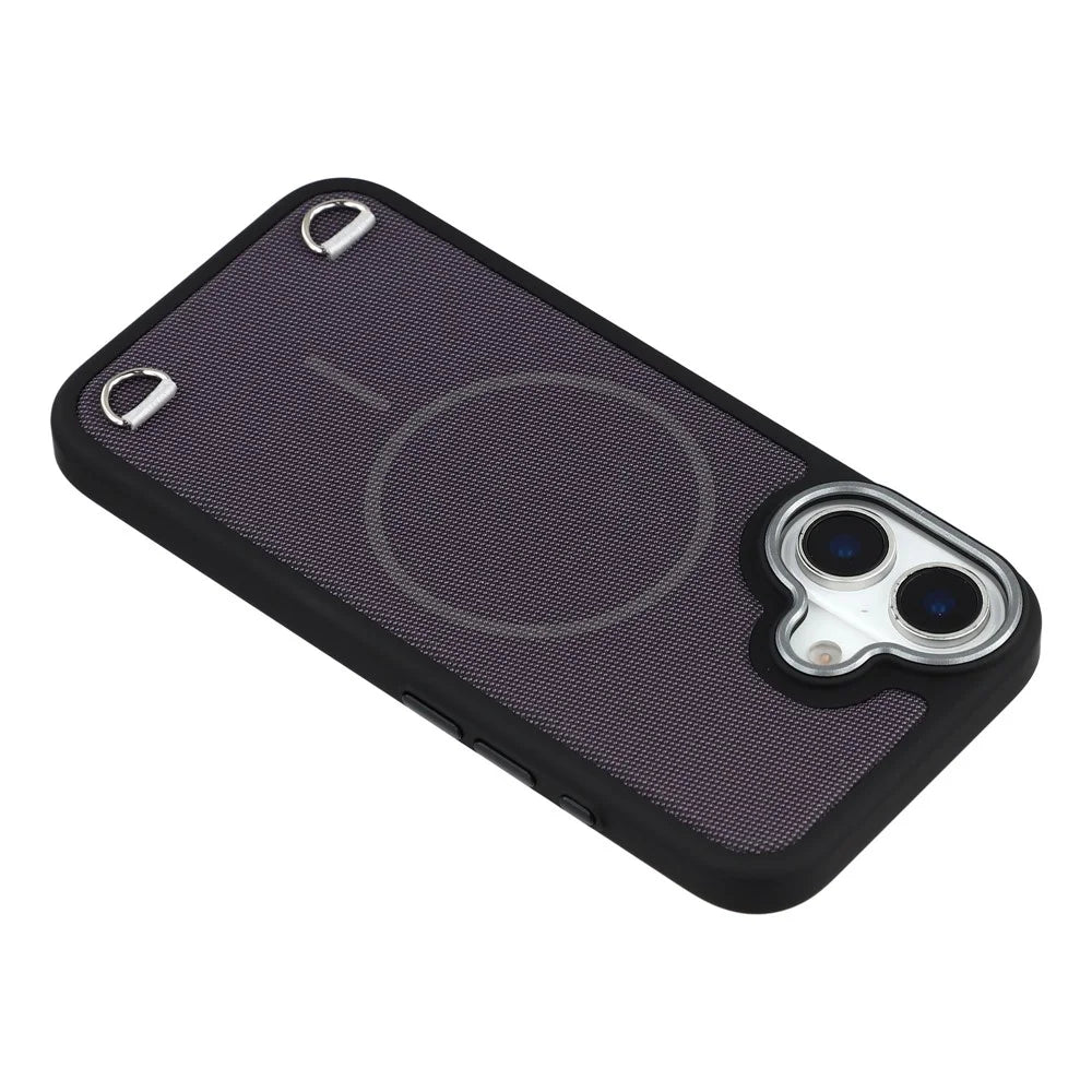 For iPhone 16 Case Compatible with MagSafe Skin Touch Synthetic Leather + PC Phone Back Cover with Card Slot - Black - 5