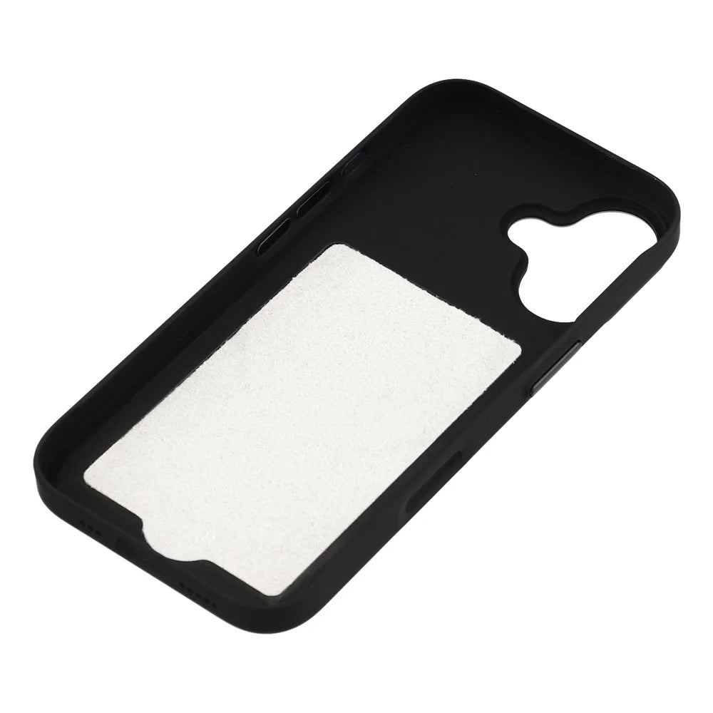 For iPhone 16 Case Compatible with MagSafe Skin Touch Synthetic Leather + PC Phone Back Cover with Card Slot - Black - 6