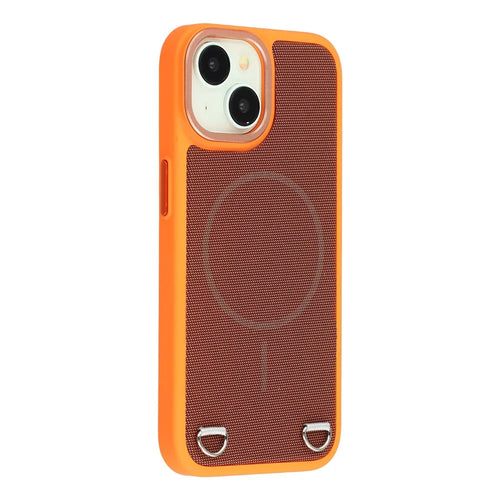 For iPhone 15 Case Compatible with MagSafe Skin Touch Synthetic Leather + PC Phone Back Cover with Card Slot - Orange - 1