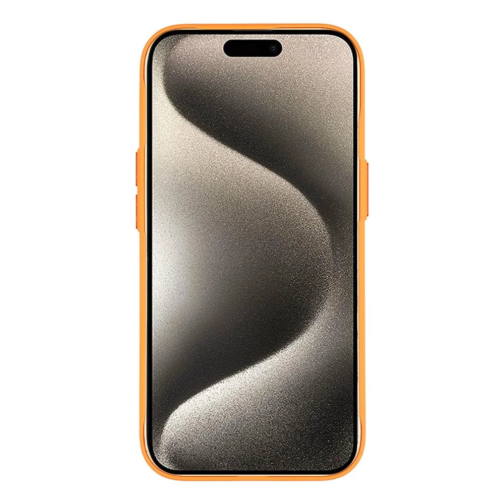 For iPhone 15 Case Compatible with MagSafe Skin Touch Synthetic Leather + PC Phone Back Cover with Card Slot - Orange - 2