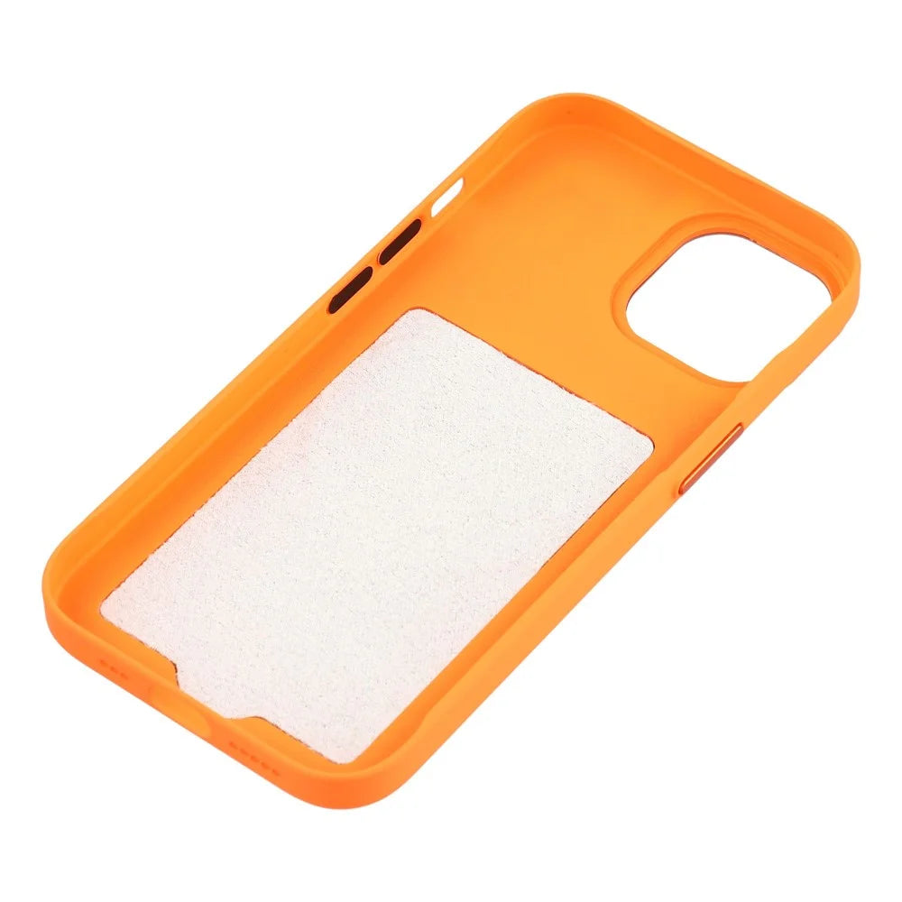 For iPhone 15 Case Compatible with MagSafe Skin Touch Synthetic Leather + PC Phone Back Cover with Card Slot - Orange - 6