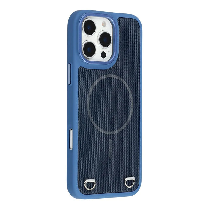 For iPhone 16 Pro Max Case Compatible with MagSafe Skin Touch Synthetic Leather + PC Phone Back Cover with Card Slot - Blue - 1