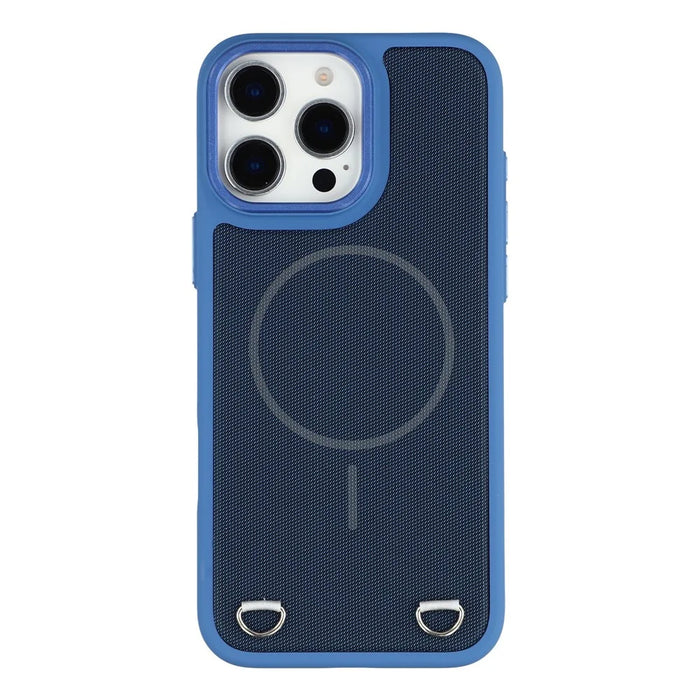 For iPhone 16 Pro Max Case Compatible with MagSafe Skin Touch Synthetic Leather + PC Phone Back Cover with Card Slot - Blue - 3