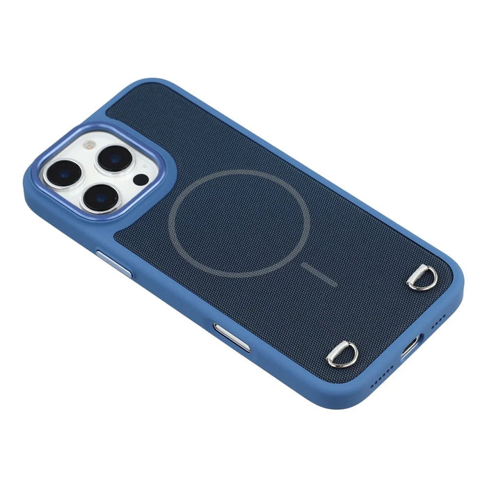 For iPhone 16 Pro Max Case Compatible with MagSafe Skin Touch Synthetic Leather + PC Phone Back Cover with Card Slot - Blue - 4
