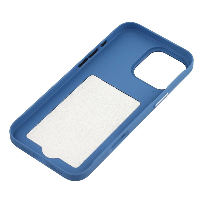 For iPhone 16 Pro Max Case Compatible with MagSafe Skin Touch Synthetic Leather + PC Phone Back Cover with Card Slot - Blue - 6