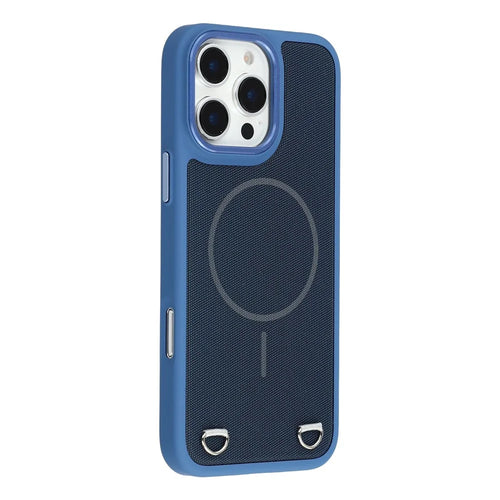 For iPhone 16 Pro Case Compatible with MagSafe Skin Touch Synthetic Leather + PC Phone Back Cover with Card Slot - Blue - 1