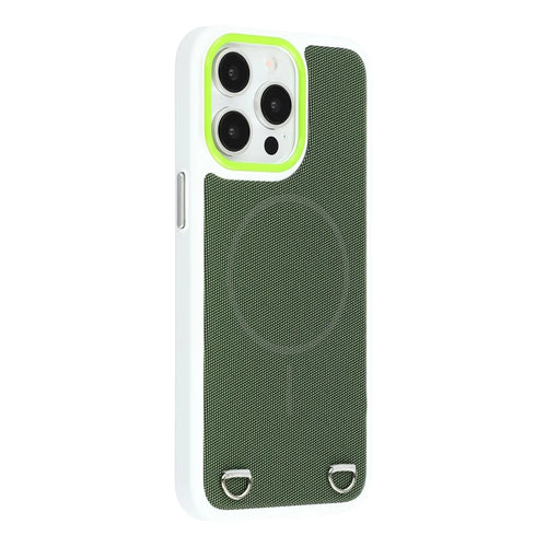 For iPhone 15 Pro Case Compatible with MagSafe Skin Touch Synthetic Leather + PC Phone Back Cover with Card Slot - Green - 1