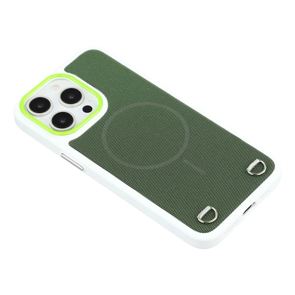 For iPhone 15 Pro Case Compatible with MagSafe Skin Touch Synthetic Leather + PC Phone Back Cover with Card Slot - Green - 4