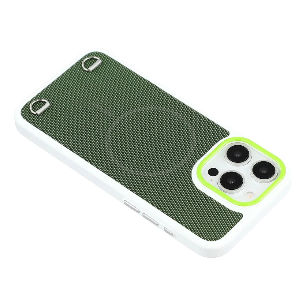 For iPhone 15 Pro Case Compatible with MagSafe Skin Touch Synthetic Leather + PC Phone Back Cover with Card Slot - Green - 5