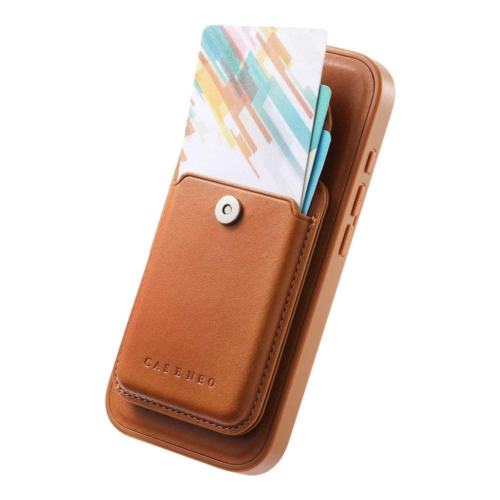 CASENEO For iPhone 16 Pro Magnetic Case PU Leather PC Phone Cover with Detachable Card Holder Kickstand Compatible with MagSafe - Brown - 4