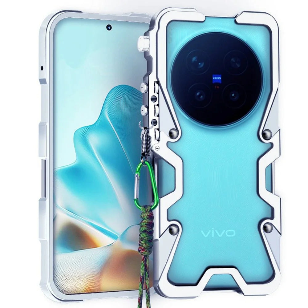 For vivo X300 Pro 5G Bumper Case Aluminium Alloy Metal Phone Shell Cover with Strap - Silver - 1