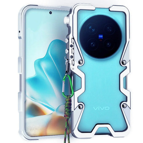 For vivo X300 Pro 5G Bumper Case Aluminium Alloy Metal Phone Shell Cover with Strap - Silver - 1