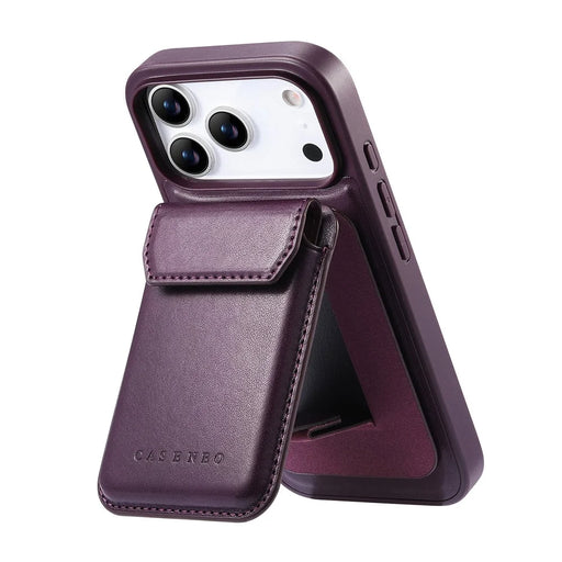CASENEO For iPhone 18 Pro / 17 Pro Magnetic Case PU Leather PC Phone Cover with Detachable Card Holder Kickstand Compatible with MagSafe - Purple - 2