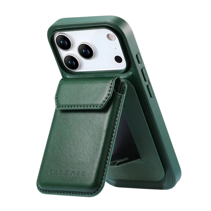CASENEO For iPhone 18 Pro Max / 17 Pro Max Magnetic Case PU Leather PC Phone Cover with Detachable Card Holder Kickstand Compatible with MagSafe - Green - 2
