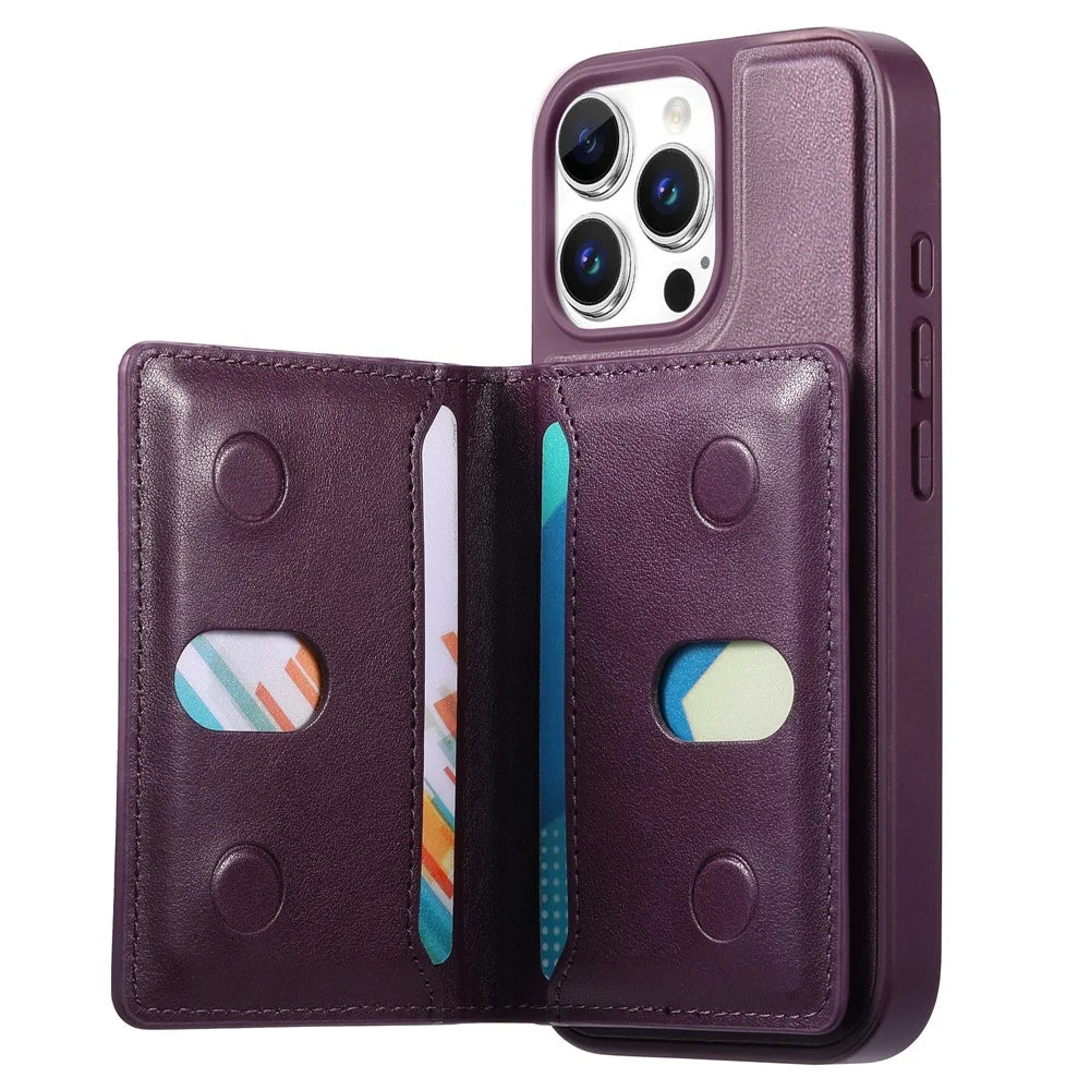 CASENEO For iPhone 16 Pro Max Detachable Magnetic Phone Case with Card Holder Kickstand TPU PU Leather PC Phone Cover Compatible with MagSafe - Purple - 3