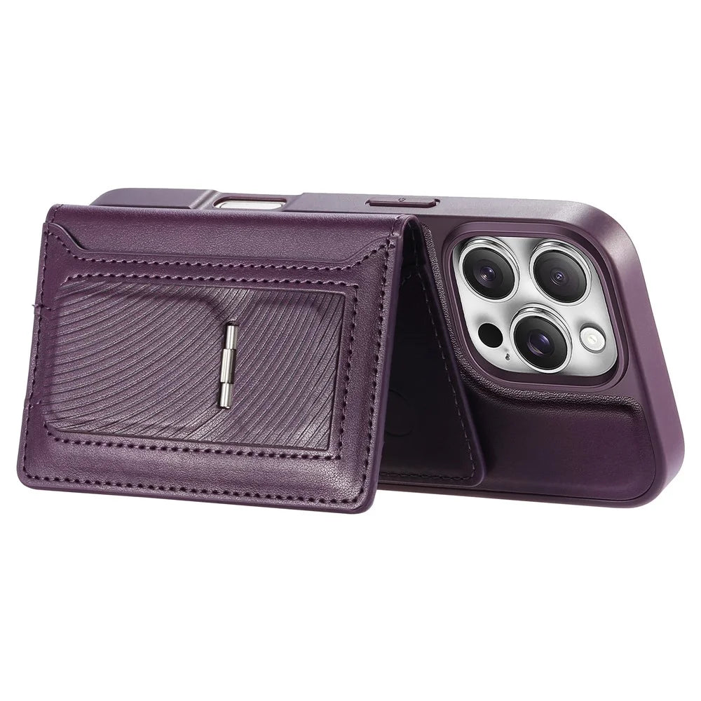 CASENEO For iPhone 16 Pro Max Detachable Magnetic Phone Case with Card Holder Kickstand TPU PU Leather PC Phone Cover Compatible with MagSafe - Purple - 4