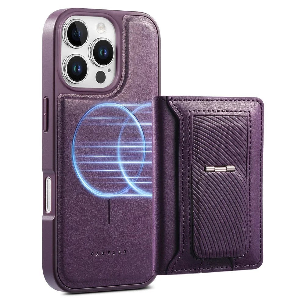 CASENEO For iPhone 16 Pro Max Detachable Magnetic Phone Case with Card Holder Kickstand TPU PU Leather PC Phone Cover Compatible with MagSafe - Purple - 5
