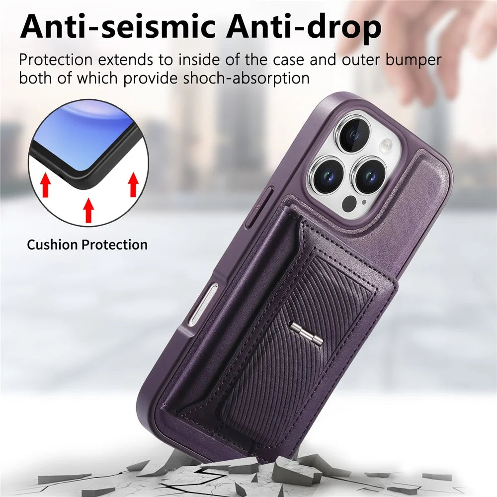 CASENEO For iPhone 16 Pro Max Detachable Magnetic Phone Case with Card Holder Kickstand TPU PU Leather PC Phone Cover Compatible with MagSafe - Purple - 7