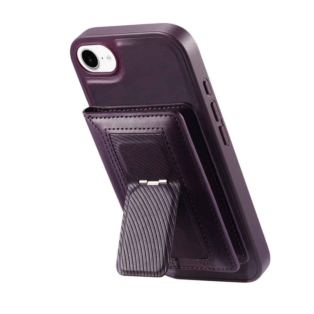 CASENEO For iPhone 17e / 16e Detachable Magnetic Phone Case with Card Holder Kickstand TPU PU Leather PC Phone Cover Compatible with MagSafe - Purple - 2