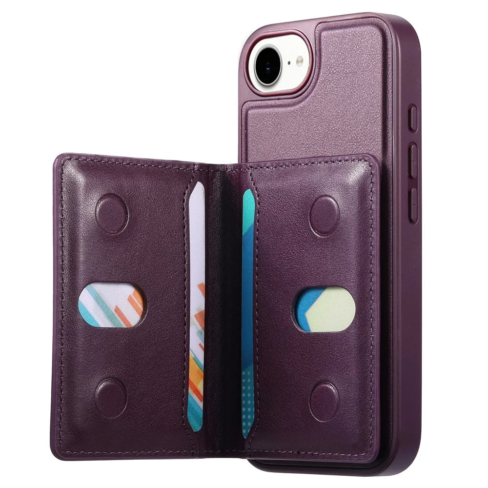 CASENEO For iPhone 17e / 16e Detachable Magnetic Phone Case with Card Holder Kickstand TPU PU Leather PC Phone Cover Compatible with MagSafe - Purple - 3