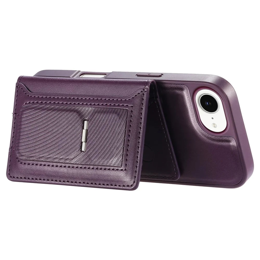 CASENEO For iPhone 17e / 16e Detachable Magnetic Phone Case with Card Holder Kickstand TPU PU Leather PC Phone Cover Compatible with MagSafe - Purple - 4