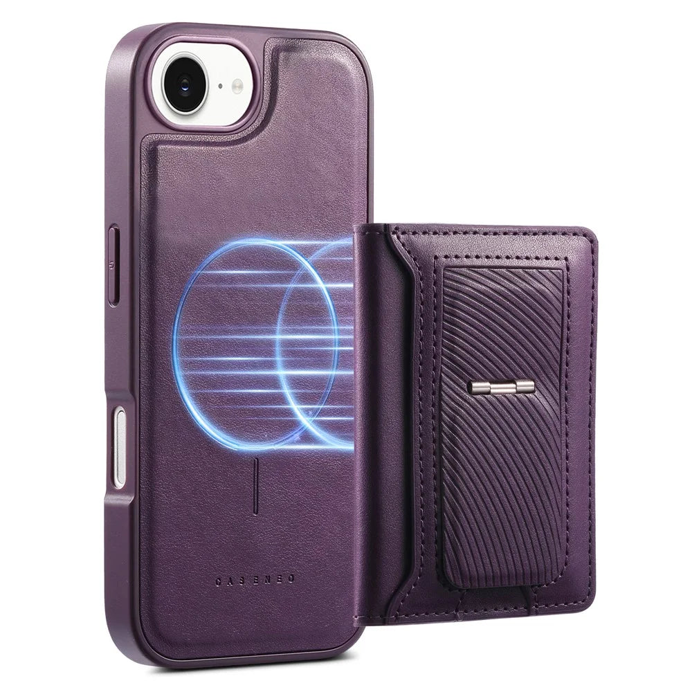 CASENEO For iPhone 17e / 16e Detachable Magnetic Phone Case with Card Holder Kickstand TPU PU Leather PC Phone Cover Compatible with MagSafe - Purple - 5