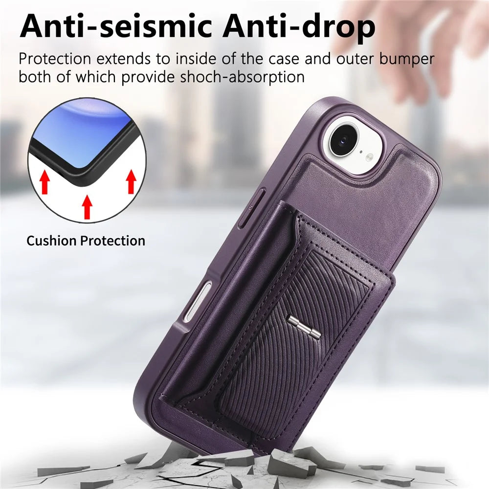 CASENEO For iPhone 17e / 16e Detachable Magnetic Phone Case with Card Holder Kickstand TPU PU Leather PC Phone Cover Compatible with MagSafe - Purple - 7