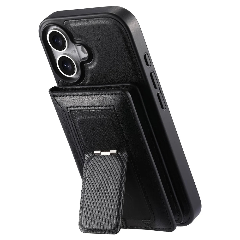 CASENEO For iPhone 17 Detachable Magnetic Phone Case with Card Holder Kickstand TPU PU Leather PC Phone Cover Compatible with MagSafe - Black - 2