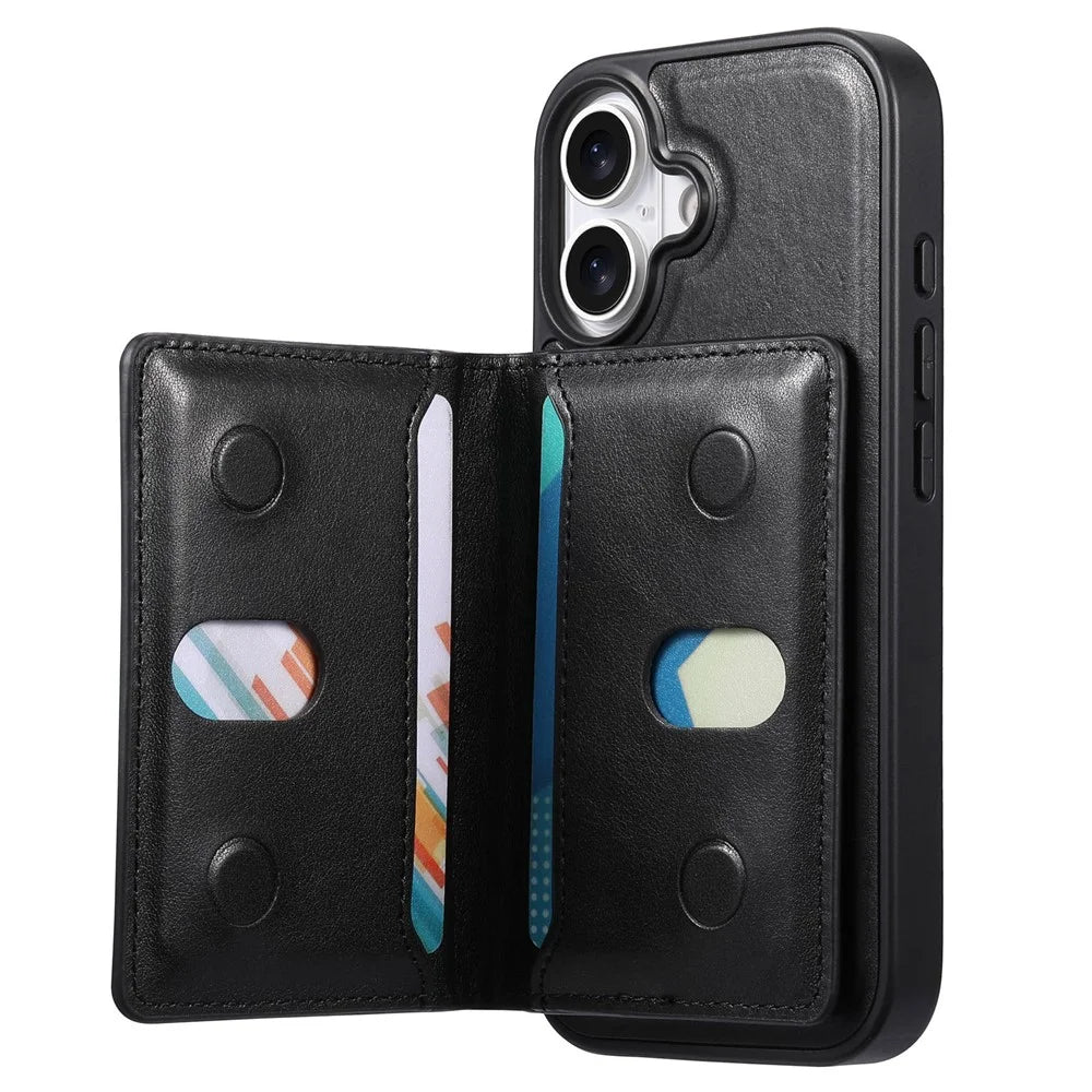 CASENEO For iPhone 17 Detachable Magnetic Phone Case with Card Holder Kickstand TPU PU Leather PC Phone Cover Compatible with MagSafe - Black - 3