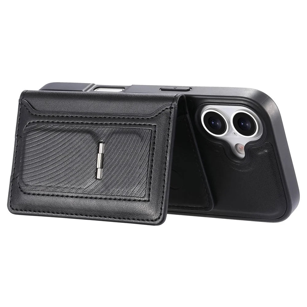 CASENEO For iPhone 17 Detachable Magnetic Phone Case with Card Holder Kickstand TPU PU Leather PC Phone Cover Compatible with MagSafe - Black - 4