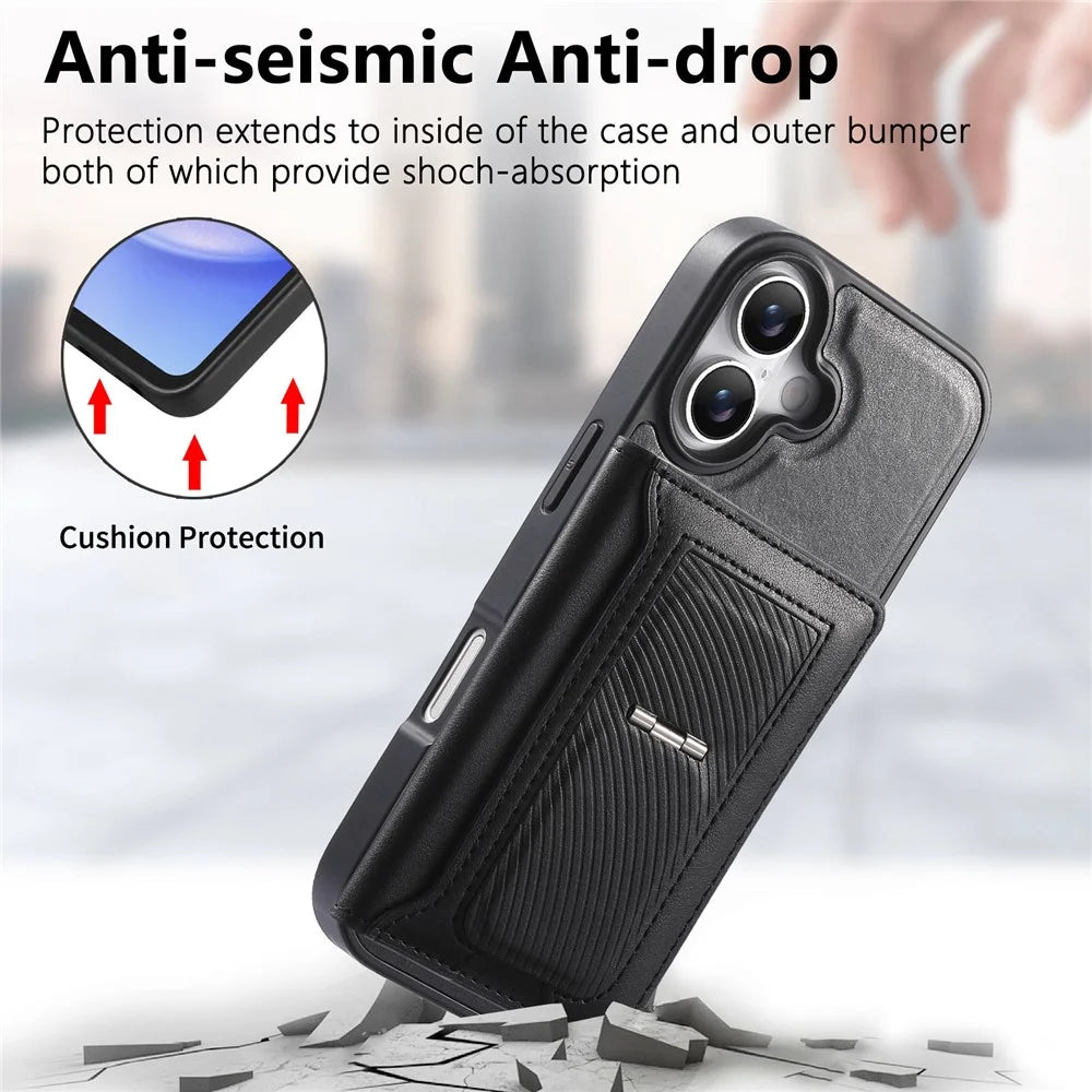 CASENEO For iPhone 17 Detachable Magnetic Phone Case with Card Holder Kickstand TPU PU Leather PC Phone Cover Compatible with MagSafe - Black - 7