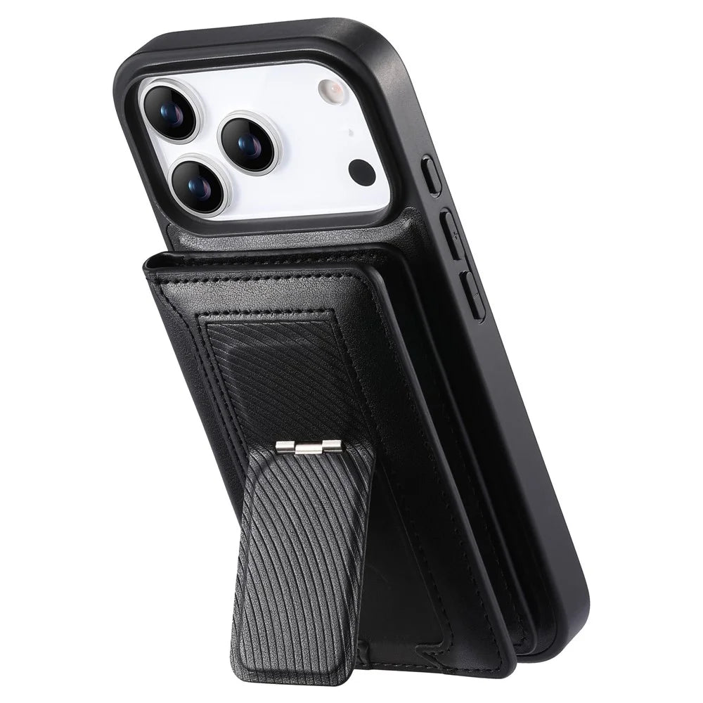 CASENEO For iPhone 18 Pro / 17 Pro Detachable Magnetic Phone Case with Card Holder Kickstand TPU PU Leather PC Phone Cover Compatible with MagSafe - Black - 2