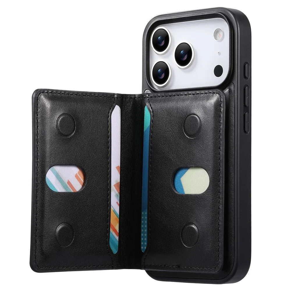 CASENEO For iPhone 18 Pro / 17 Pro Detachable Magnetic Phone Case with Card Holder Kickstand TPU PU Leather PC Phone Cover Compatible with MagSafe - Black - 3