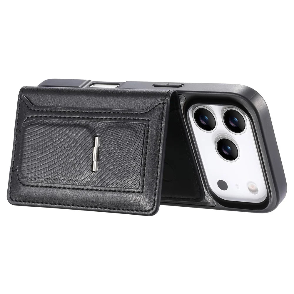 CASENEO For iPhone 18 Pro / 17 Pro Detachable Magnetic Phone Case with Card Holder Kickstand TPU PU Leather PC Phone Cover Compatible with MagSafe - Black - 4