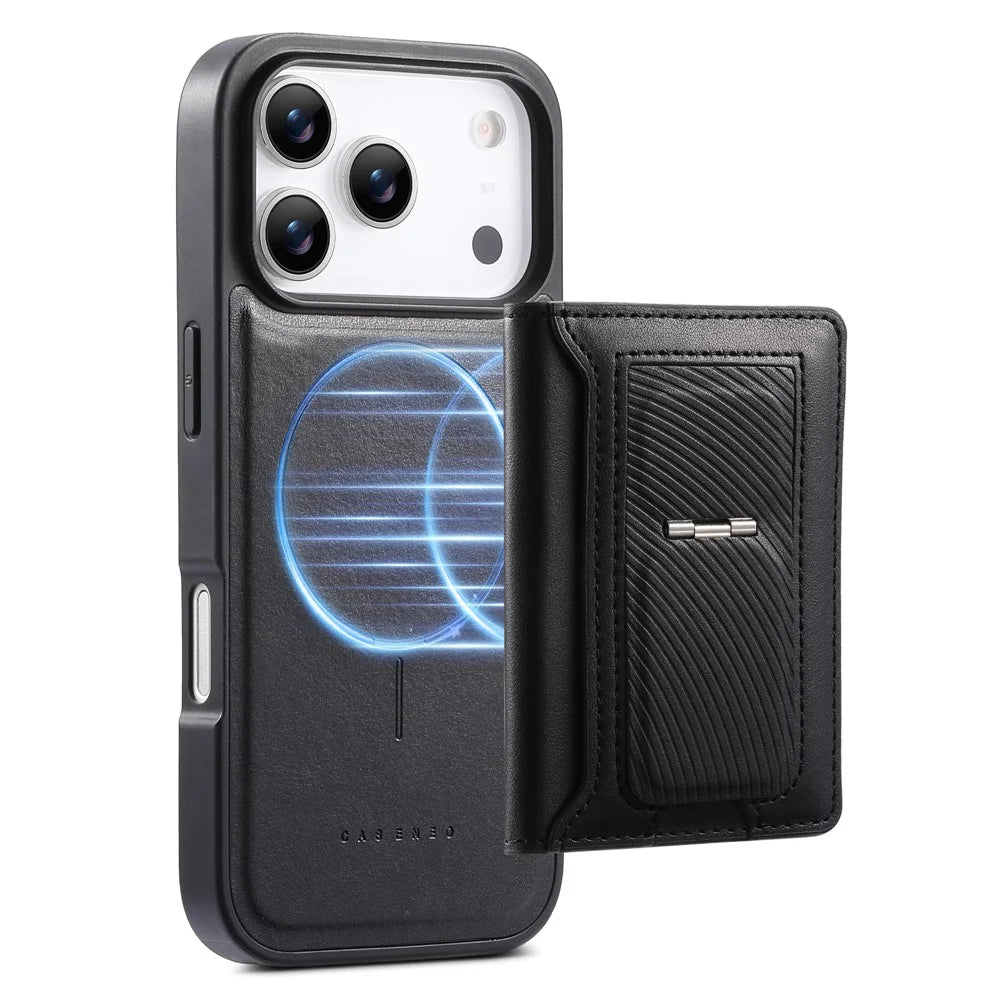 CASENEO For iPhone 18 Pro / 17 Pro Detachable Magnetic Phone Case with Card Holder Kickstand TPU PU Leather PC Phone Cover Compatible with MagSafe - Black - 5